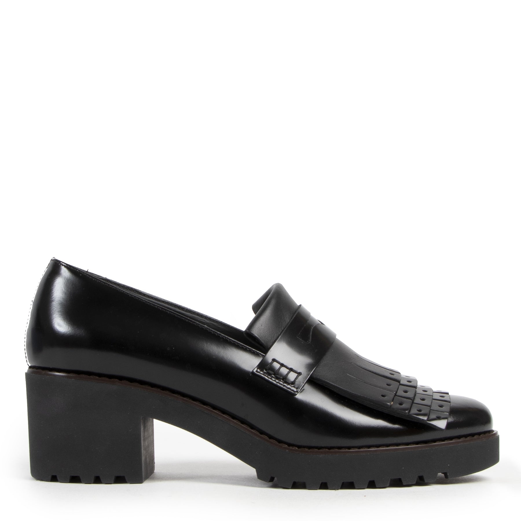 Authentieke Tweedehands Hogan Black Leather Block Heels - Size 40 juiste prijs veilig online shoppen luxe merken webshop winkelen Antwerpen België mode fashion
