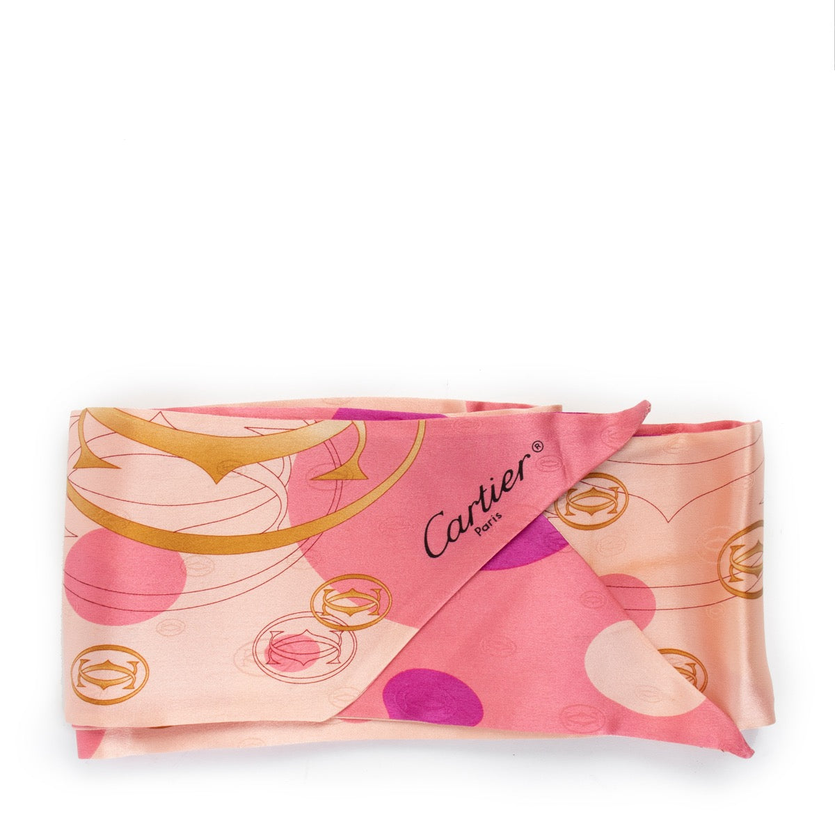 Buy an authentic second hand Cartier pink silk scarf at Labellov