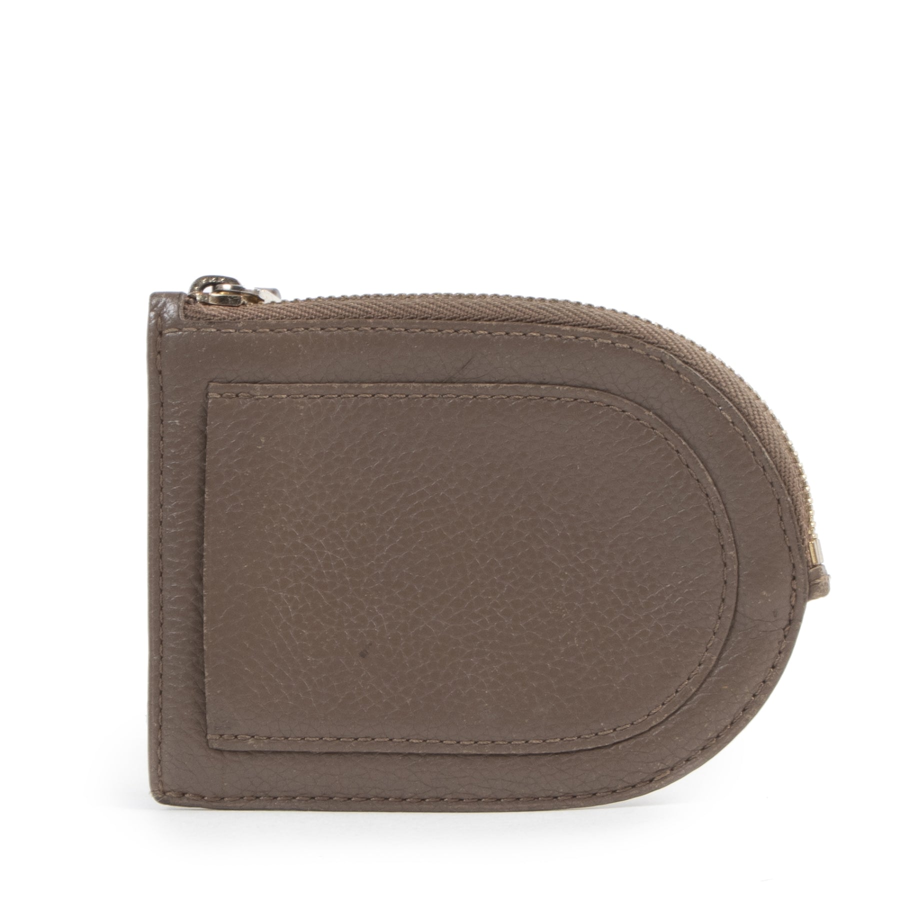 Authentic secondhand Delvaux Taupe Leater D Coin Wallet designer bags accessories fashion luxury vintage webshop safe secure online shopping