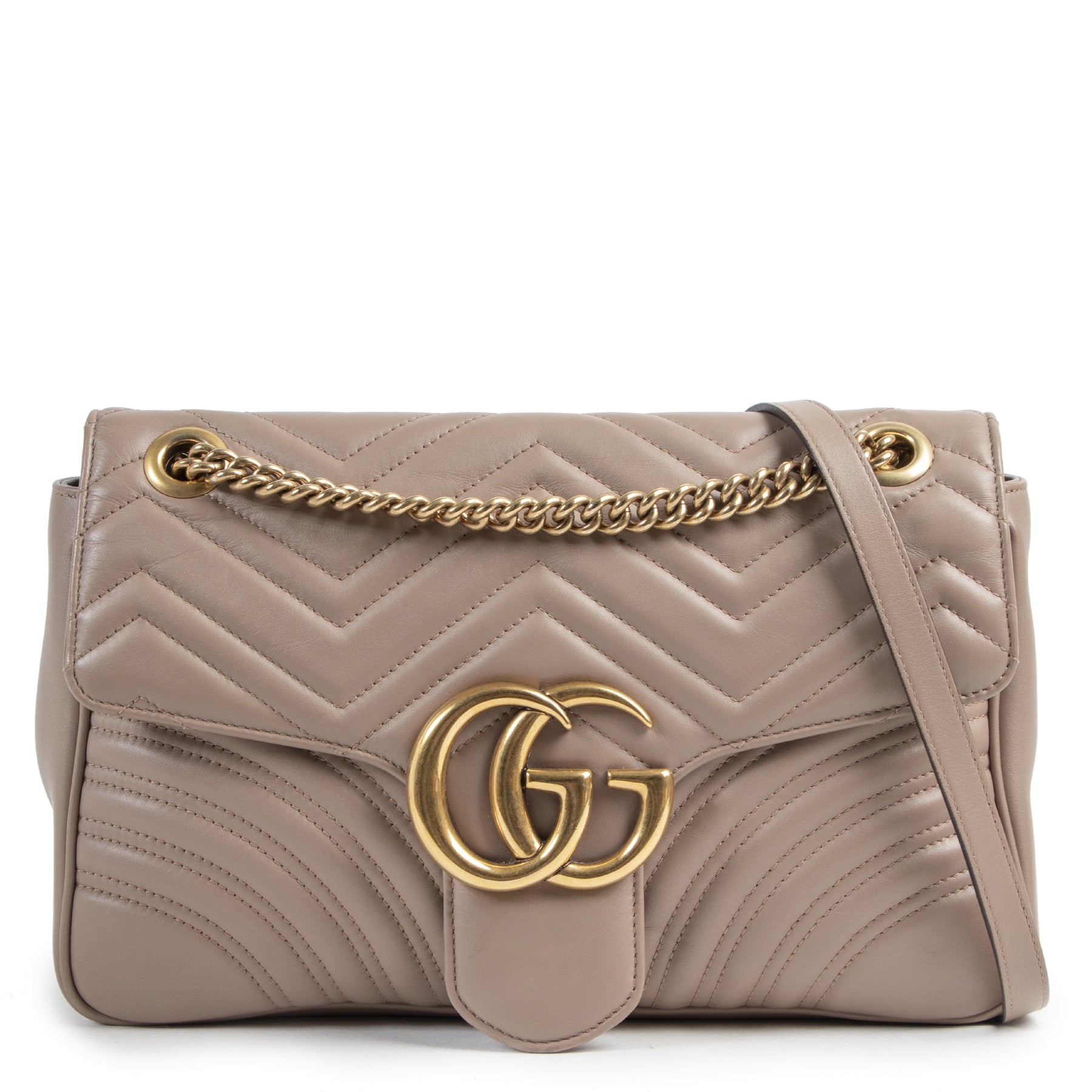 Authentic secondhand Gucci Taupe Matelassé GG Marmont Shoulder Bag designer bags fashion luxury vintage webshop safe secure online shopping