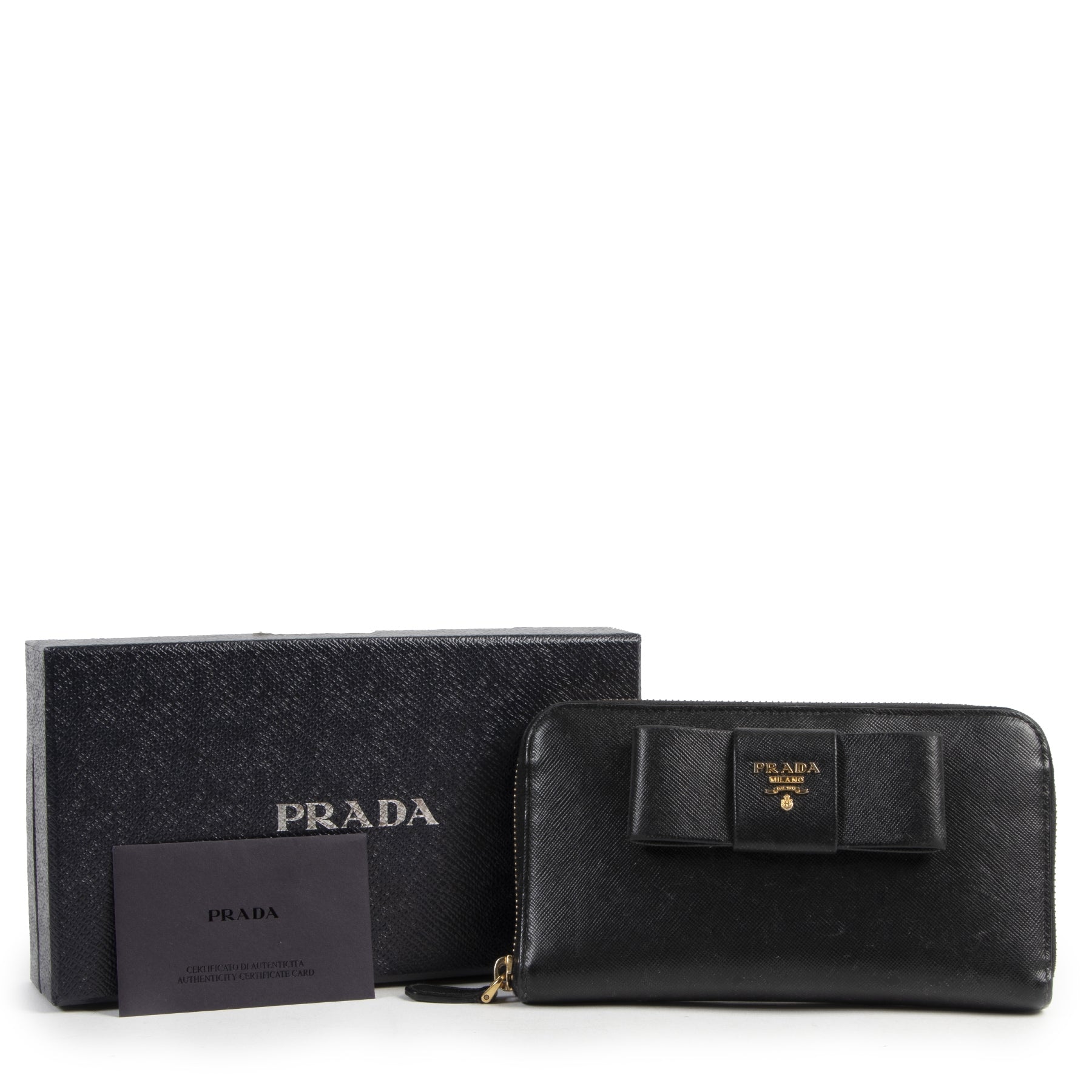 Prada Black Saffiano Leather Bow Wallet
