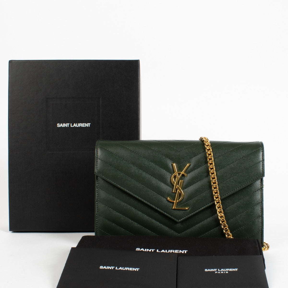 Authentic second-hand Saint Laurent Green Cassandre Envelope Chain Bag on labellov.com