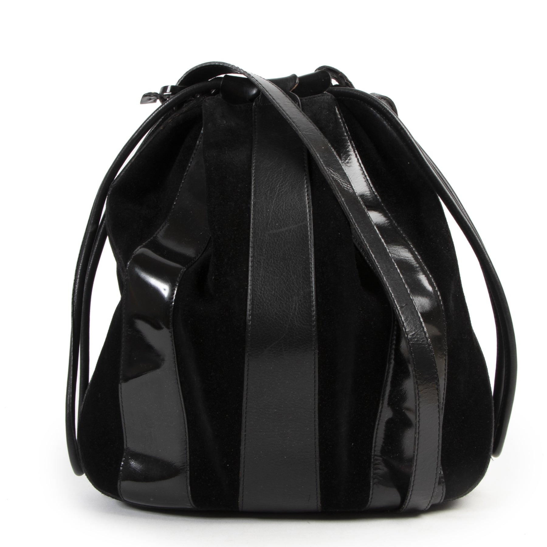 Delvaux Black Suede and Patent Drawstring Bag for the best price at Labellov secondhand luxury