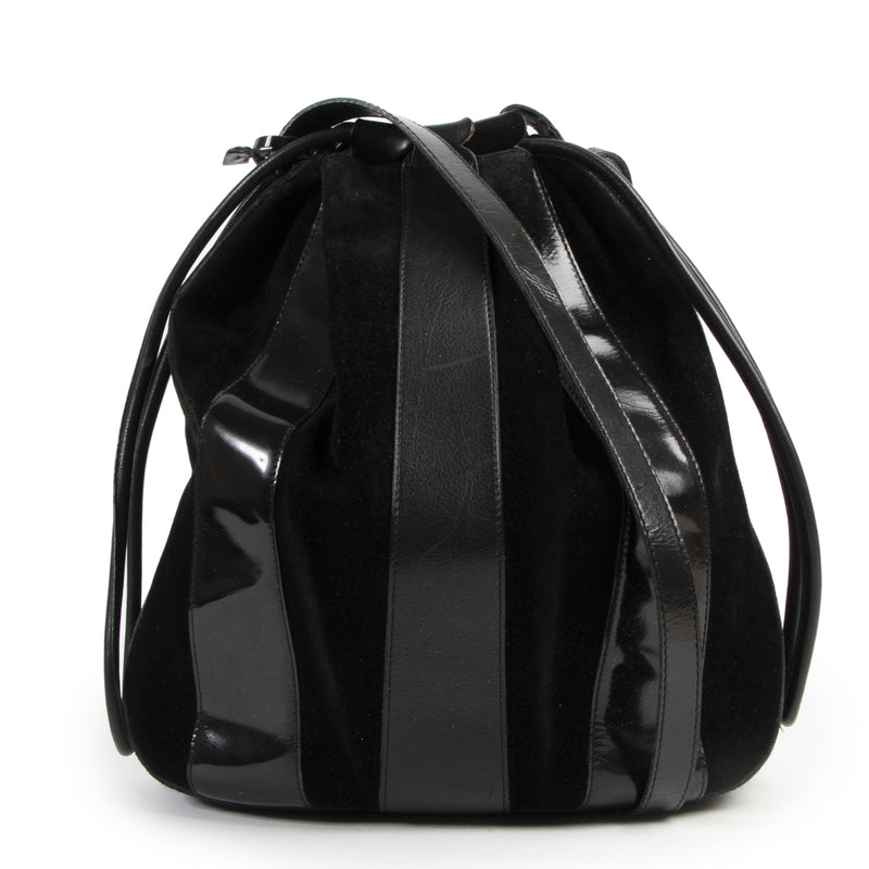 Delvaux Black Suede and Patent Drawstring Bag for the best price at Labellov secondhand luxury