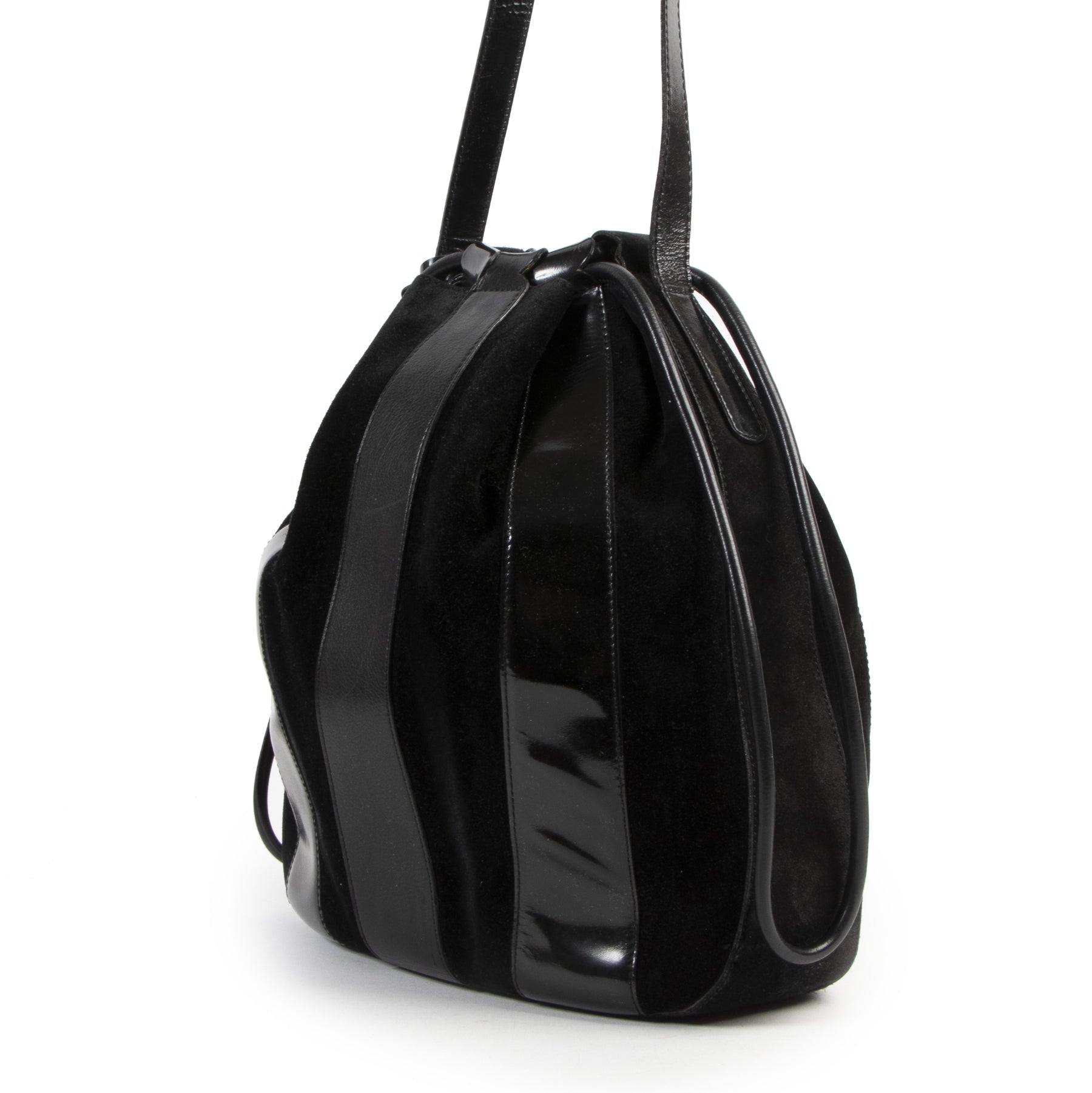 Delvaux Black Suede and Patent Drawstring Bag for the best price at Labellov