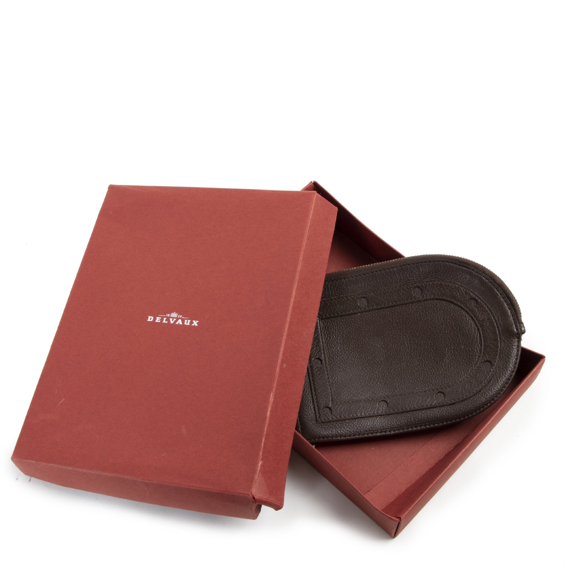 Authentic secondhand Delvaux Dark Brown Leather Zipper Pouch designer accessories fashion luxury vintage webshop safe secure online shopping