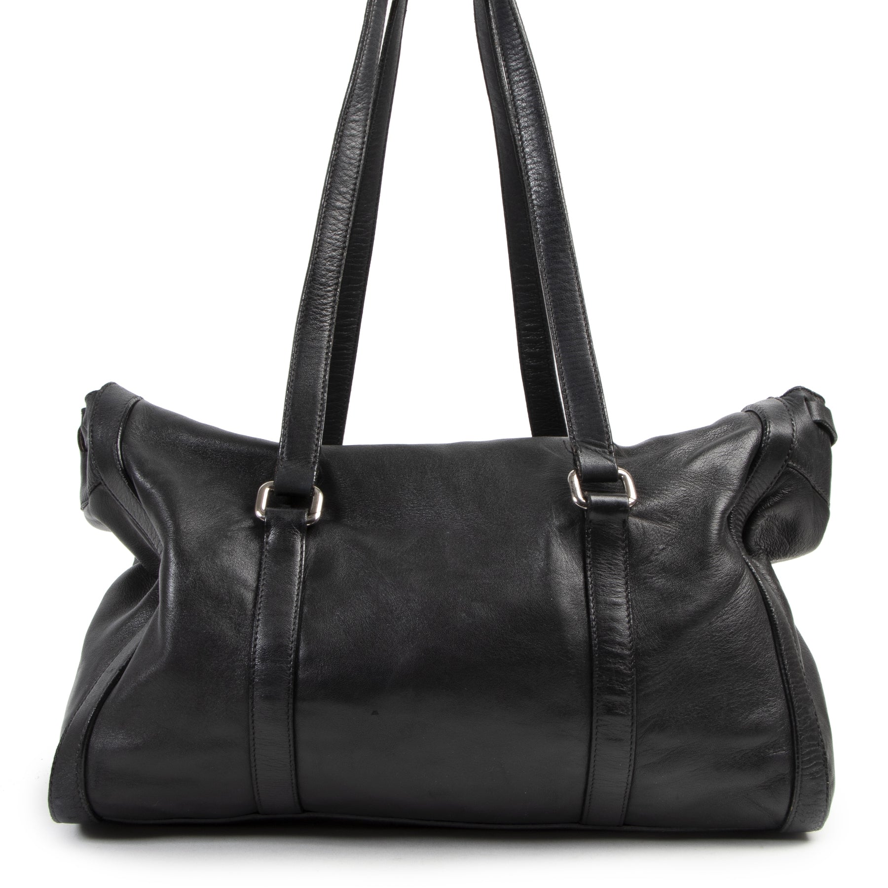 Authentic secondhand Prada Black Leather Shoulder Bag designer bags fashion luxury vintage webshop safe secure online shopping