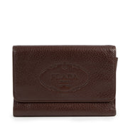 Authentieke Tweedehands Prada Brown Leather Logo Wallet juiste prijs veilig online shoppen luxe merken webshop winkelen Antwerpen België mode fashion