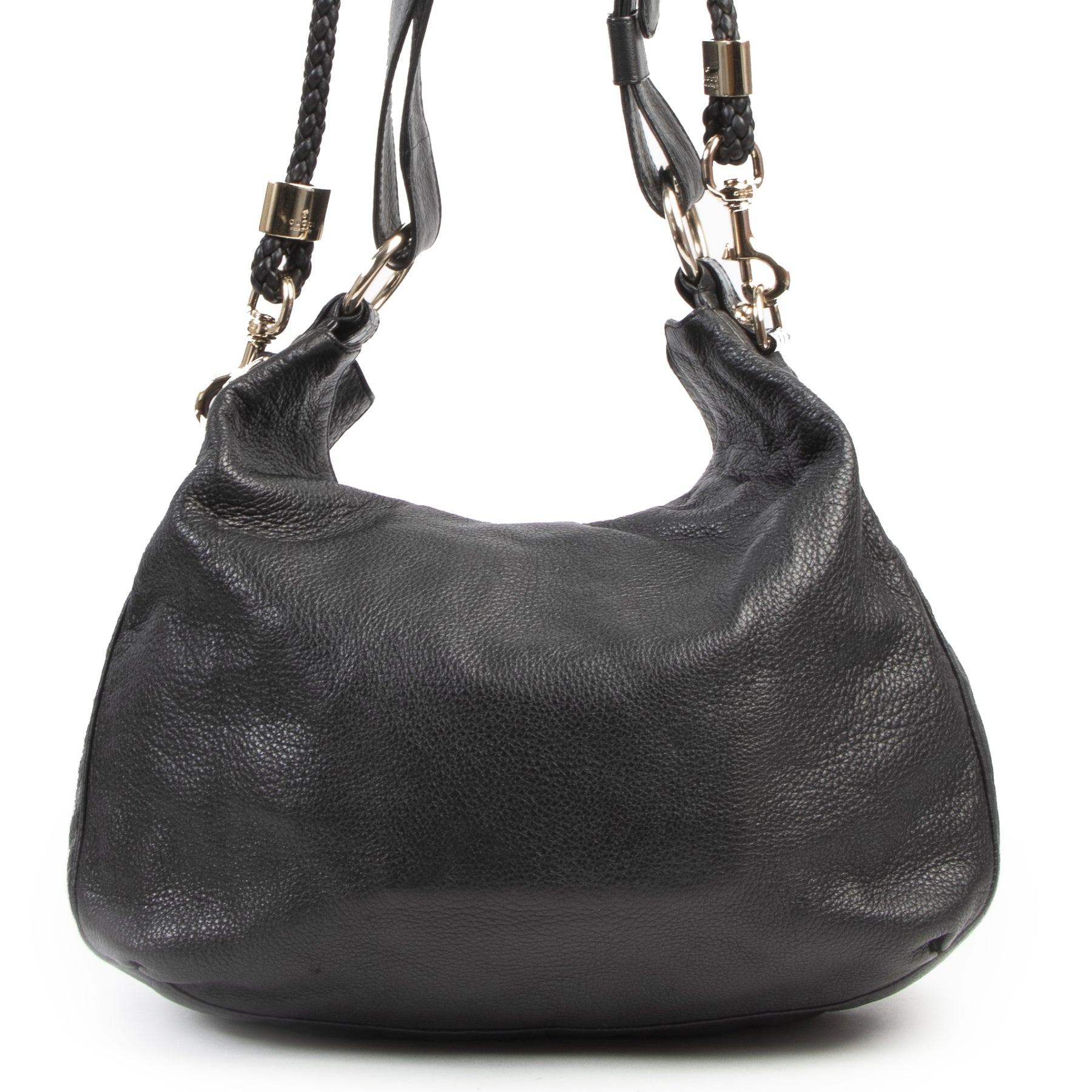 Gucci Black Leather Braided Hobo Bag with Croc Details pour le meilleur prix chez Labellov à Anvers