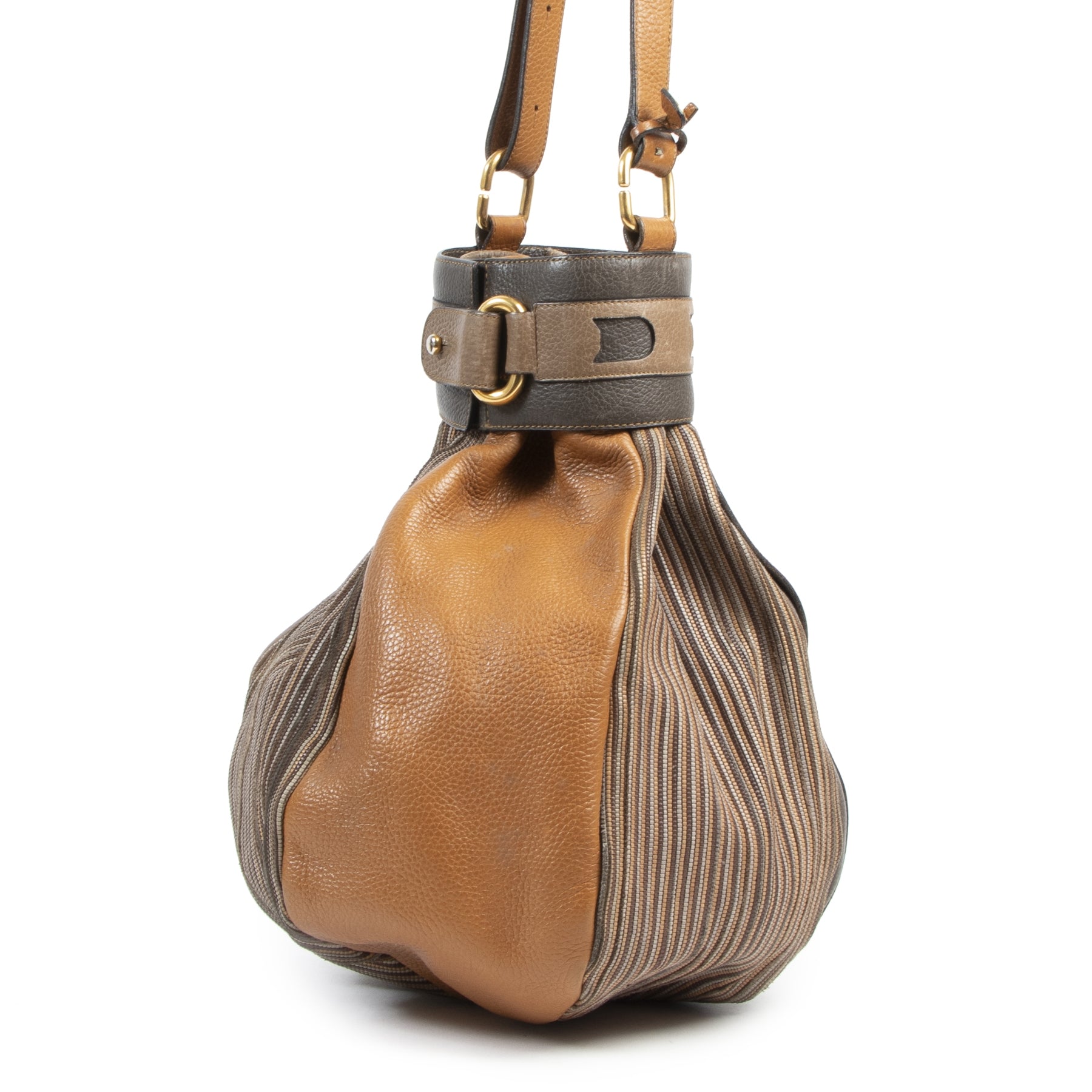 Delvaux Toile De Cuir Long Bucket Bag