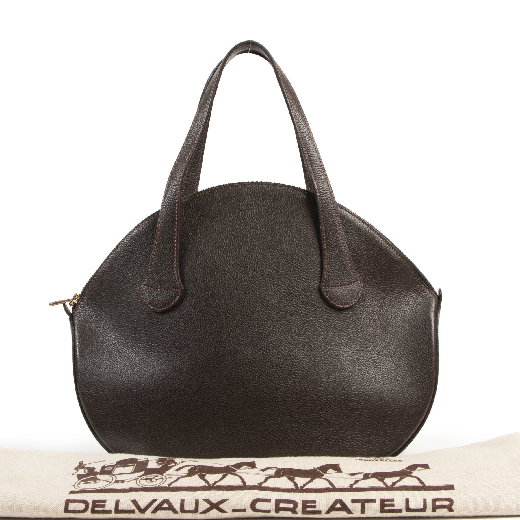 koop veilig online Delvaux Brown Round Top Handle Bag