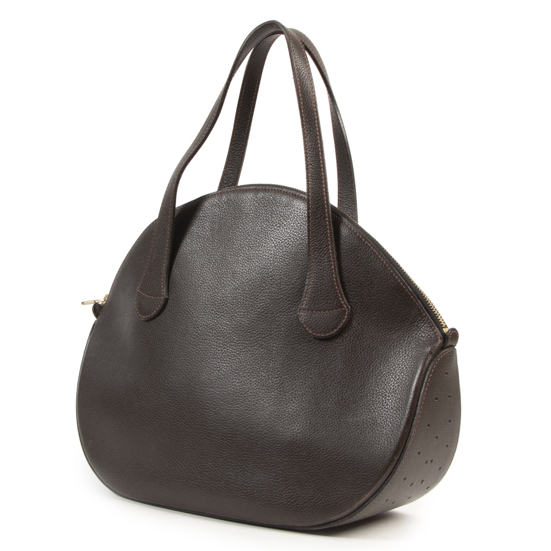 Delvaux Brown Round Top Handle Bag