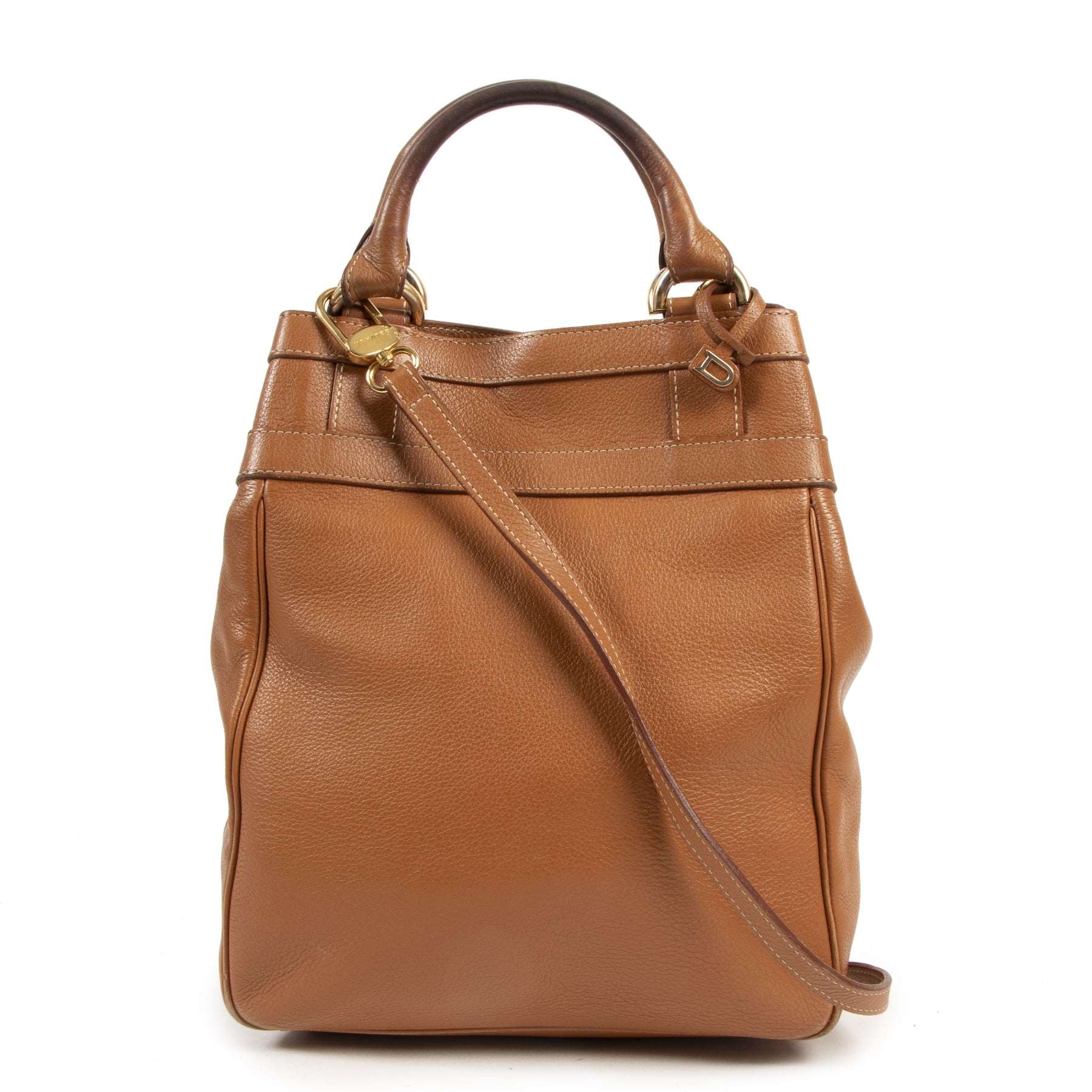 acheter en linge seconde main Delvaux Cognac Leather Top Handle Crossbody Bag