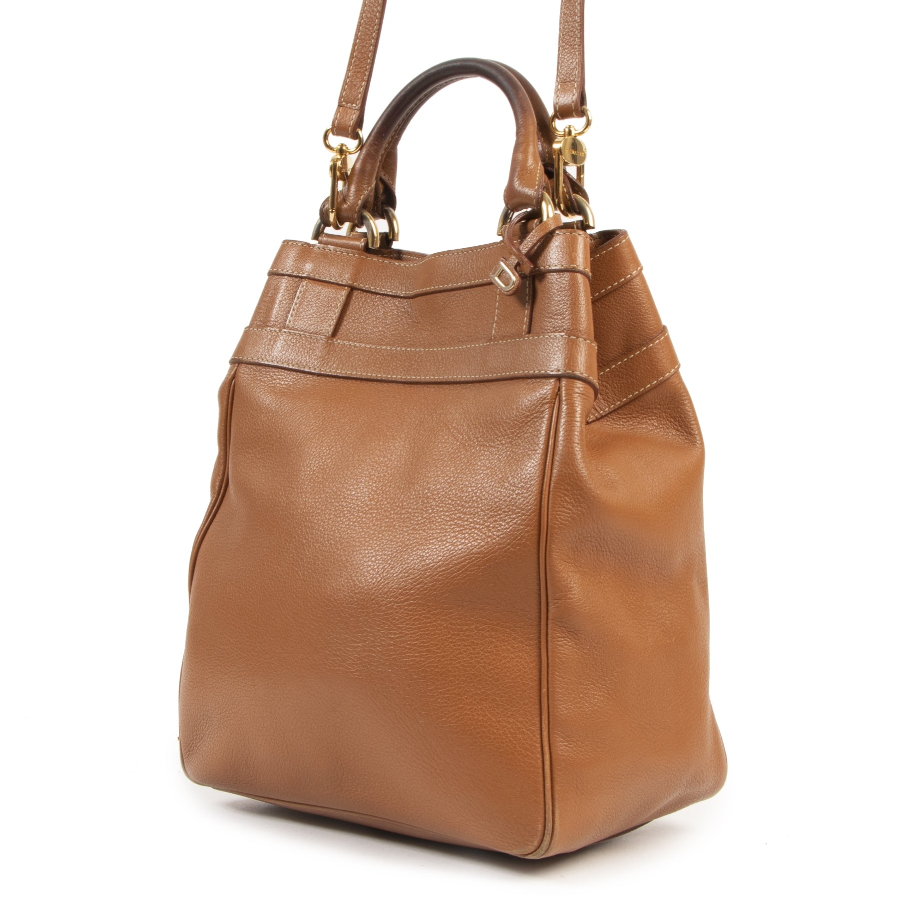 shop safe online Delvaux Cognac Leather Top Handle Crossbody Bag