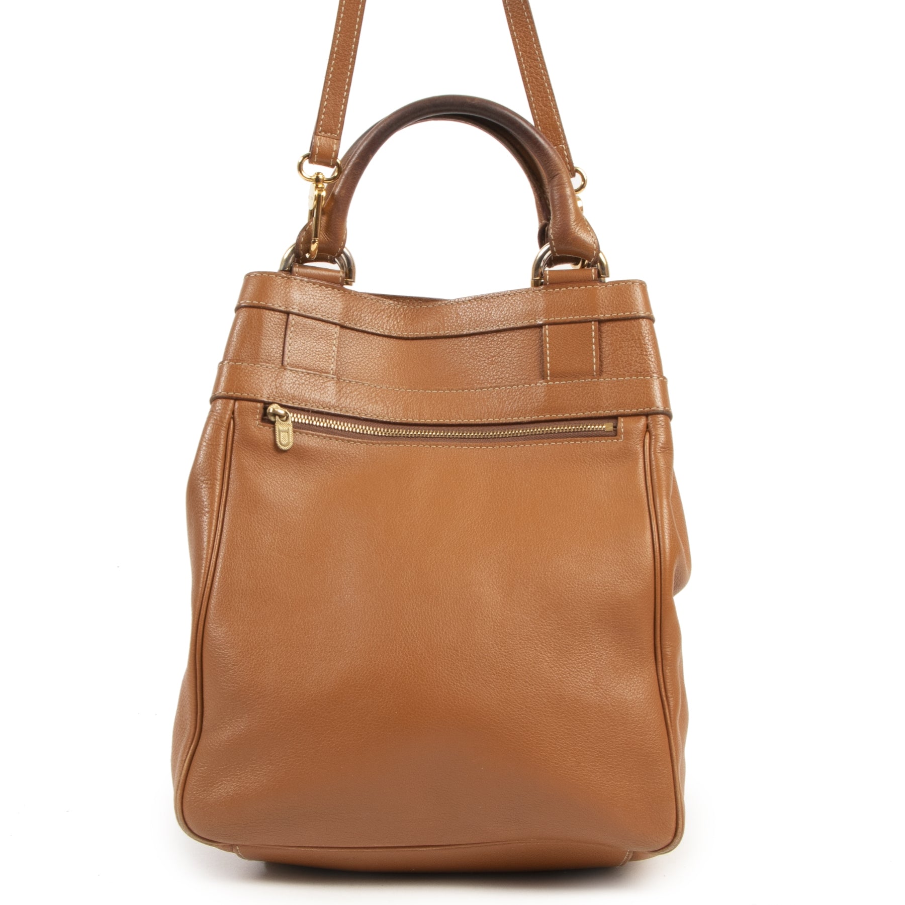 Delvaux Cognac Leather Top Handle Crossbody Bag