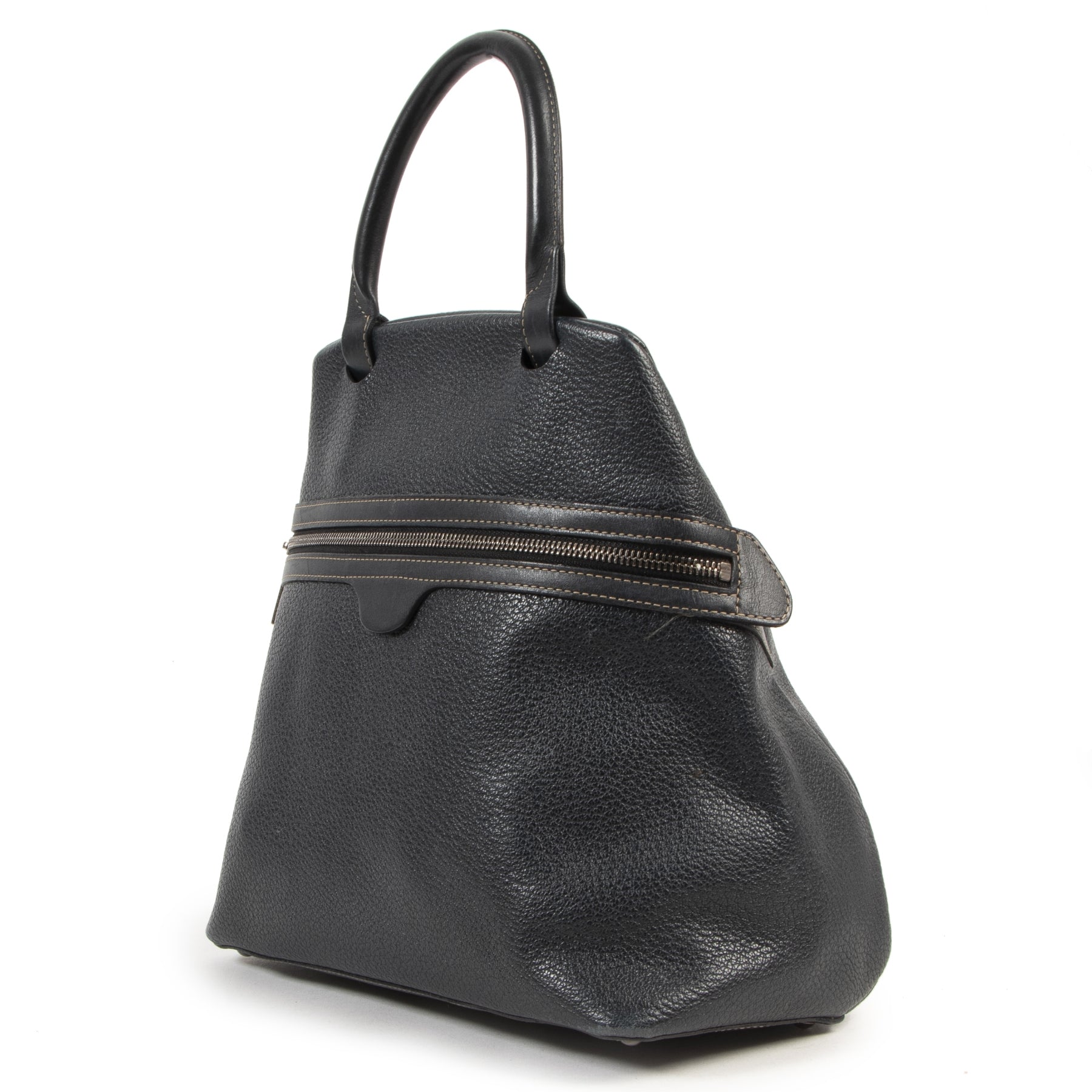 Deux De Delvaux Dark Blue Top Handle Bag