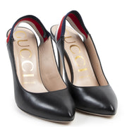 Authentic secondhand Gucci Black Web Slingback Pumps - size 37.5 designer shoes fashion luxury vintage webshop safe secure online shopping