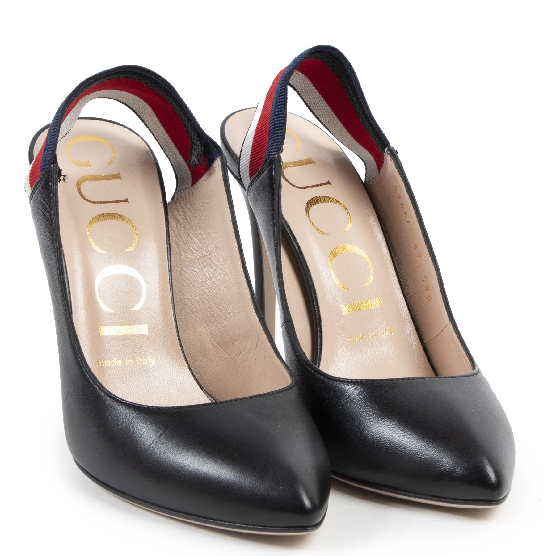 Authentic secondhand Gucci Black Web Slingback Pumps - size 37.5 designer shoes fashion luxury vintage webshop safe secure online shopping