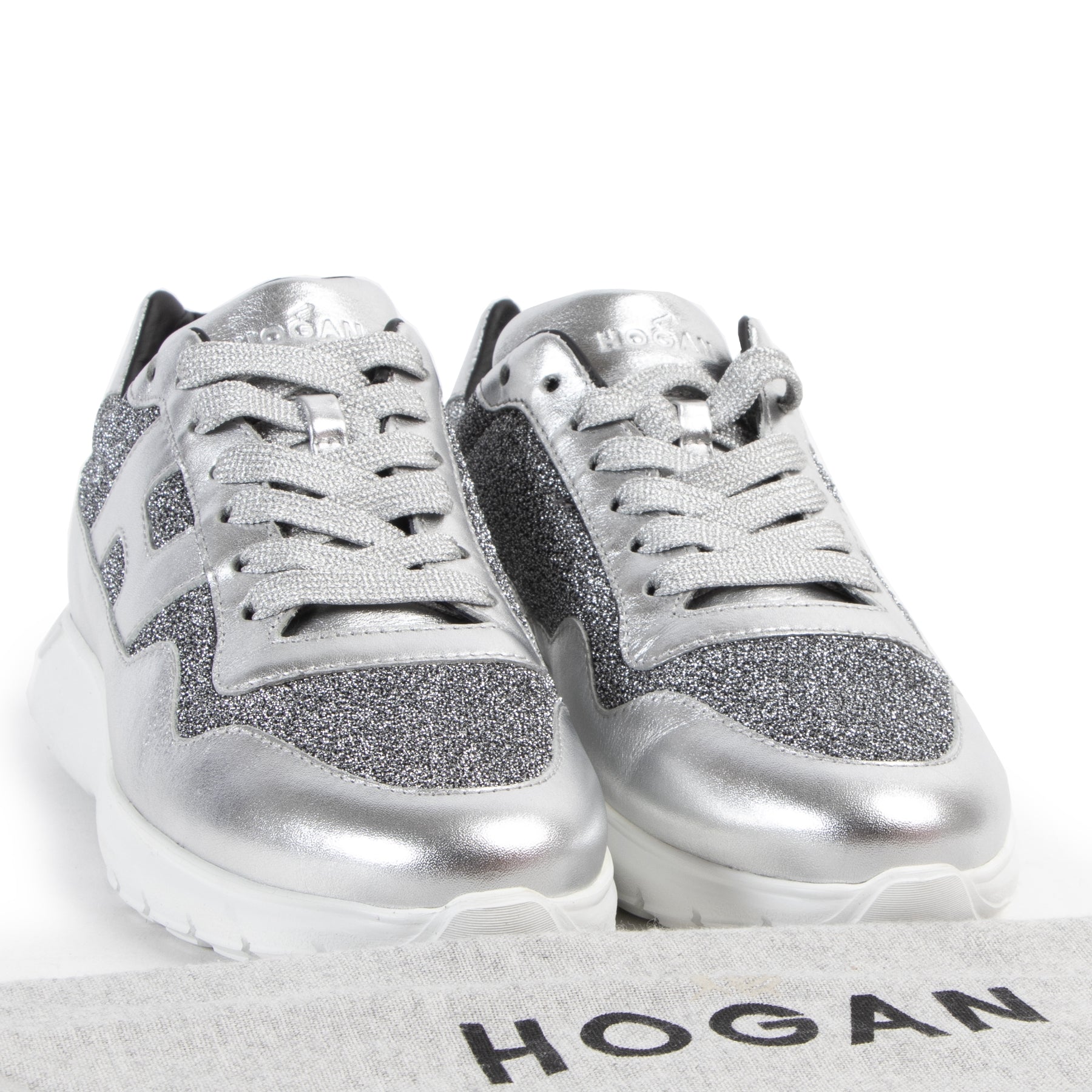 Hogan Interactive 3 Silver Glitter Sneakers - Size 36.5