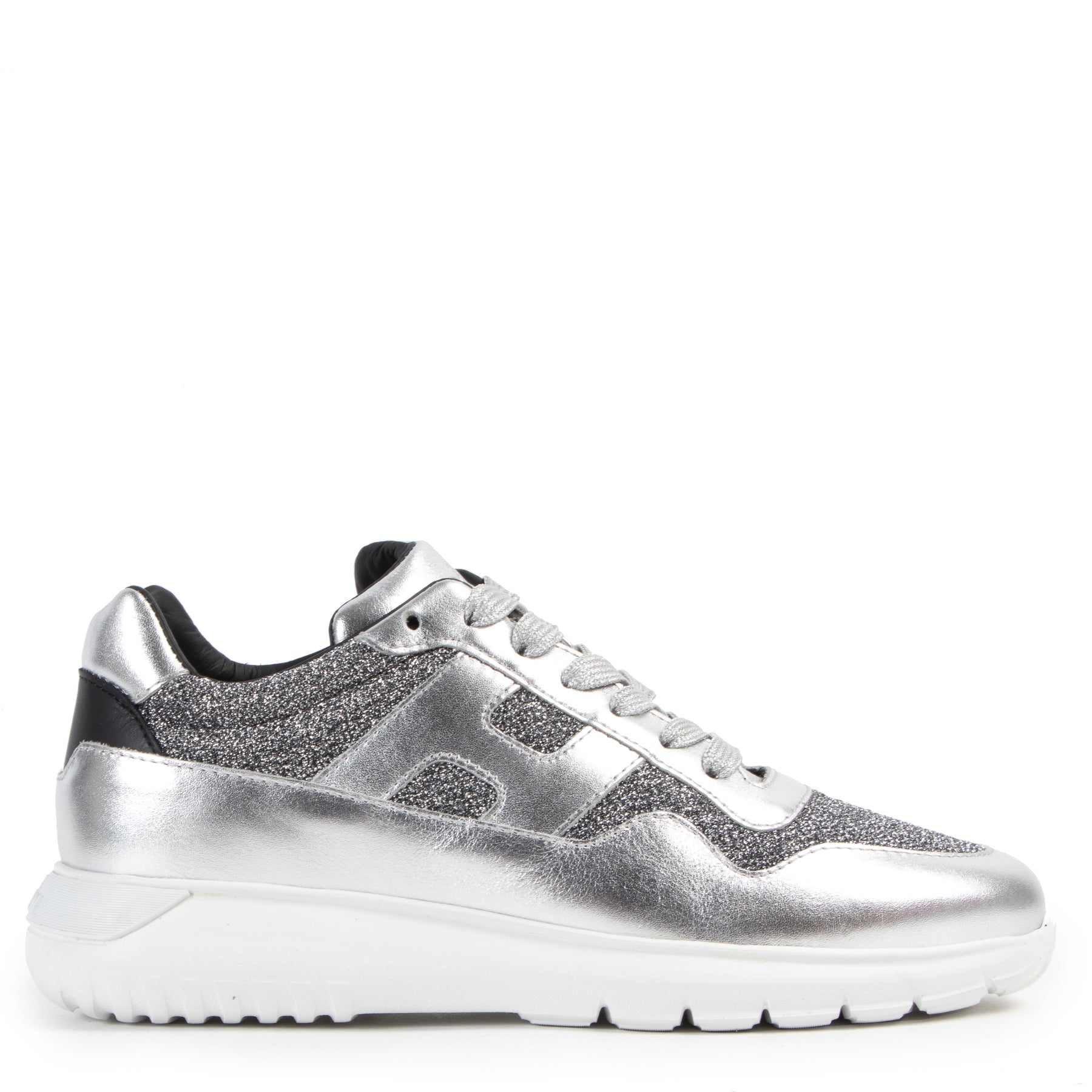 Hogan Interactive 3 Silver Glitter Sneakers - Size 36.5 for the best price at Labellov