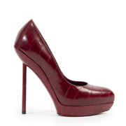 Authentieke Tweedehands Saint Laurent Burgundy Leather Platform Heels - Size 37,5 juiste prijs veilig online shoppen luxe merken webshop winkelen Antwerpen België mode fashion