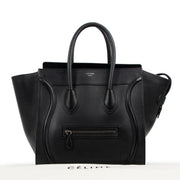 Celine Black Drummed Leather Mini Luggage Tote Bag