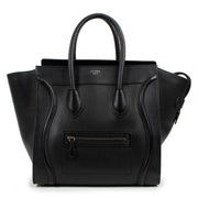Celine Black Drummed Leather Mini Luggage Tote Bag