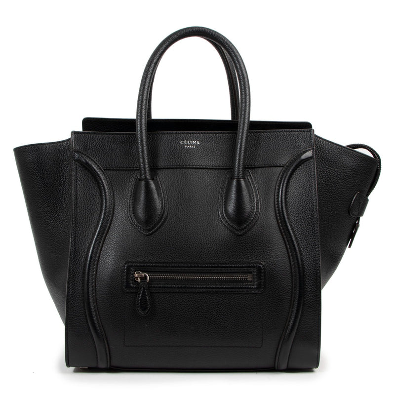 Celine Black Drummed Leather Mini Luggage Tote Bag