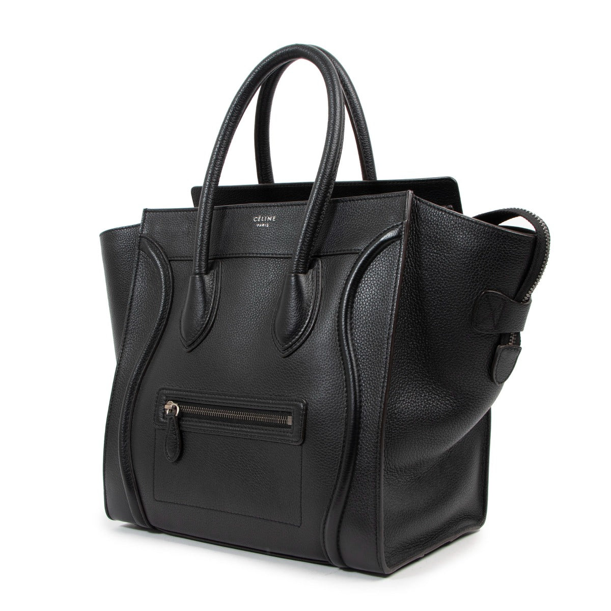 Celine Black Drummed Leather Mini Luggage Tote Bag