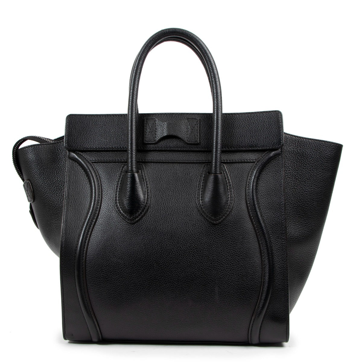 Celine Black Drummed Leather Mini Luggage Tote Bag