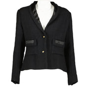 Chanel Créations-Paris 1971 Black Wool Tweed Jacket Size 8