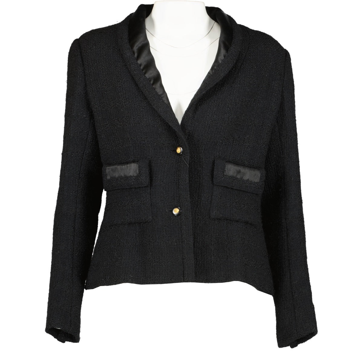 Chanel Créations-Paris 1971 Black Wool Tweed Jacket Size 8
