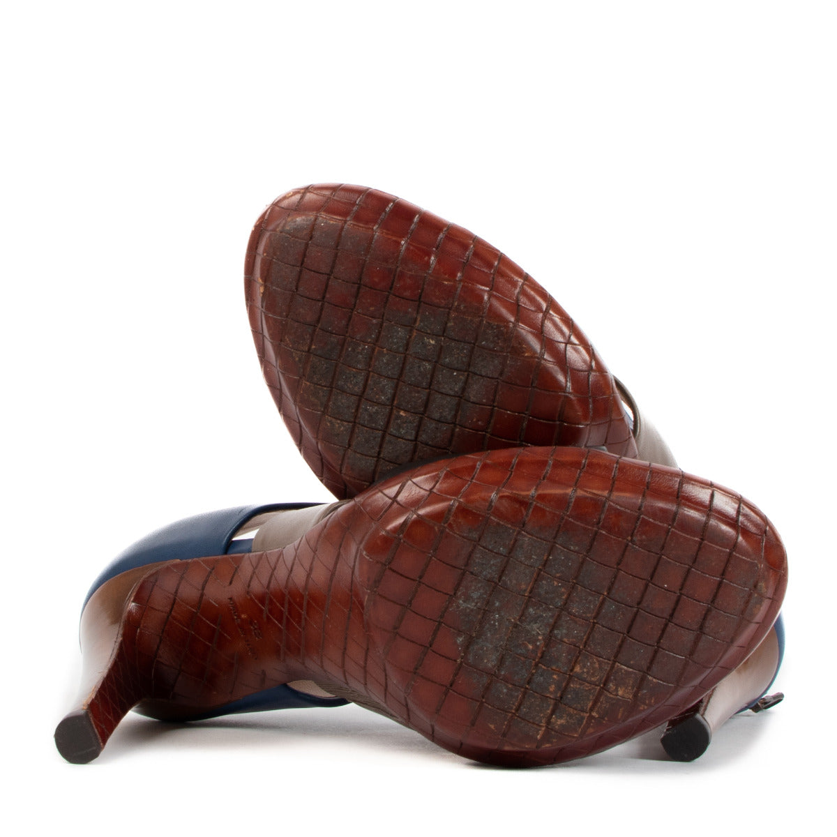 Bottega Veneta Tricolor Leather Open Toe Cut Heels - Size 38