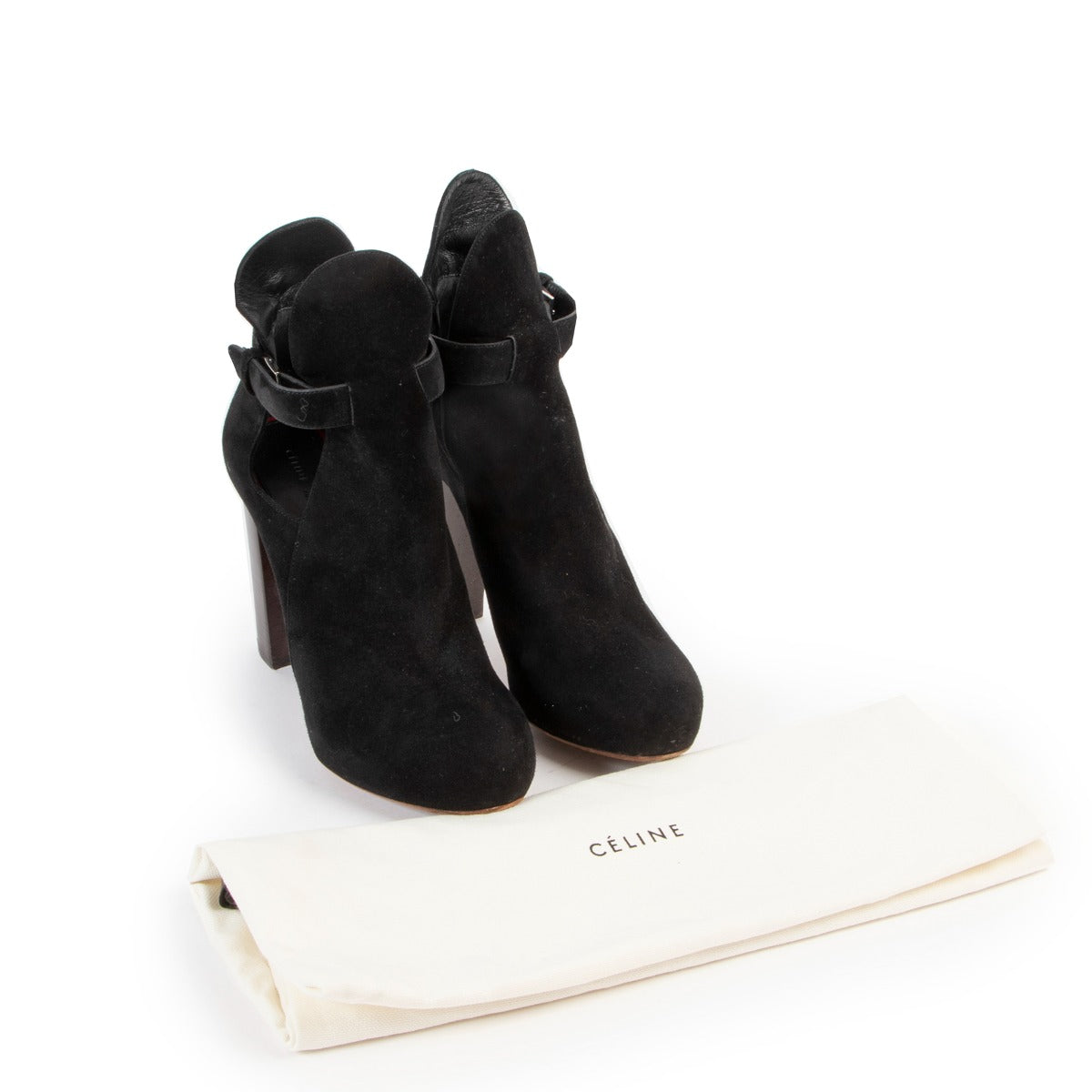 Shop authentic second hand luxury high-end designer Celine AW10 Black Suede Open Strap Boots at Labellov