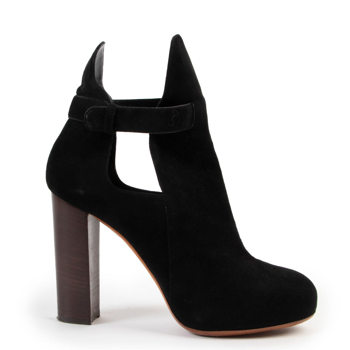 Shop authentic second hand luxury high-end designer Celine AW10 Black Suede Open Strap Boots at Labellov