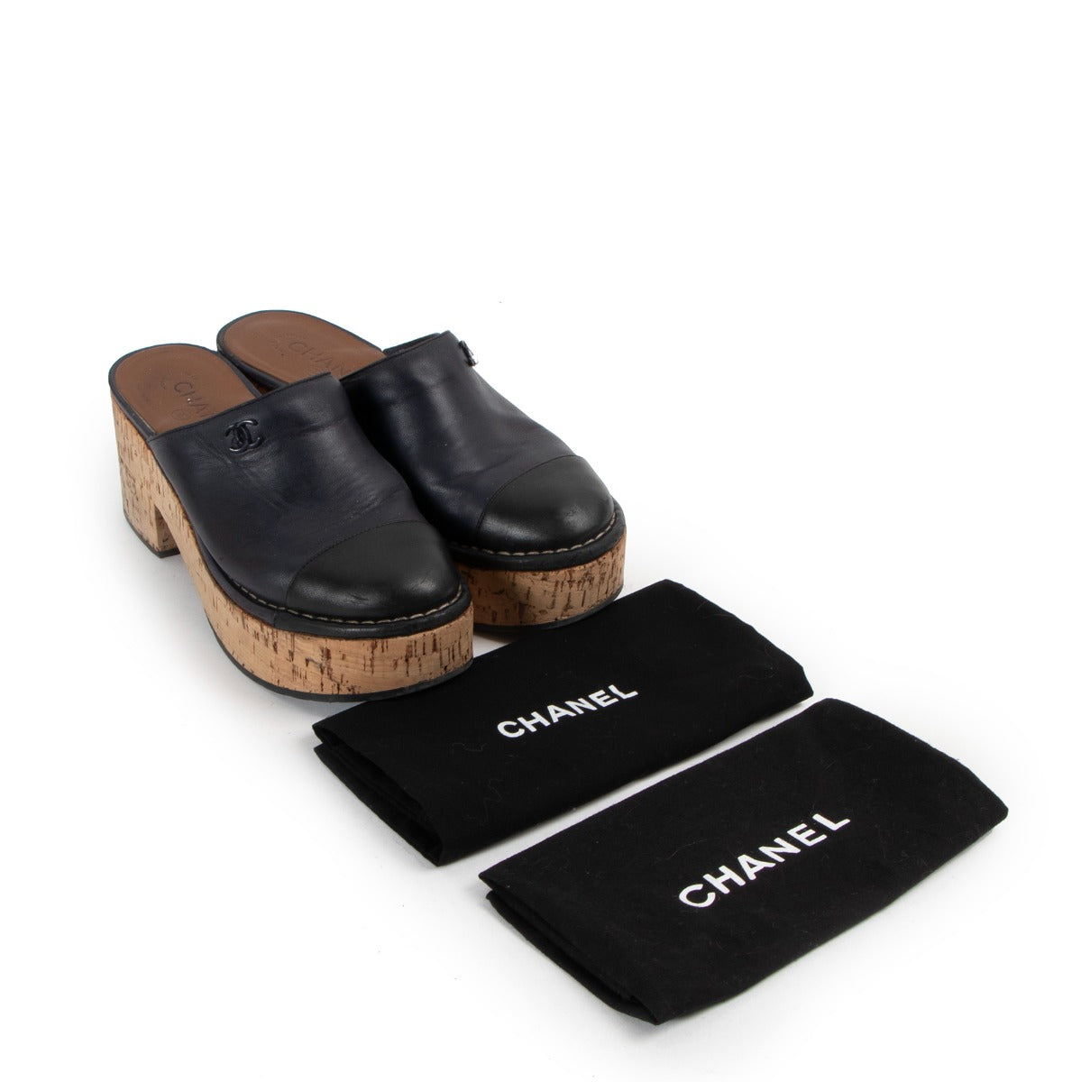 Chanel Spring 2016 Cap Toe CC Cork Platform Mules - Size 38