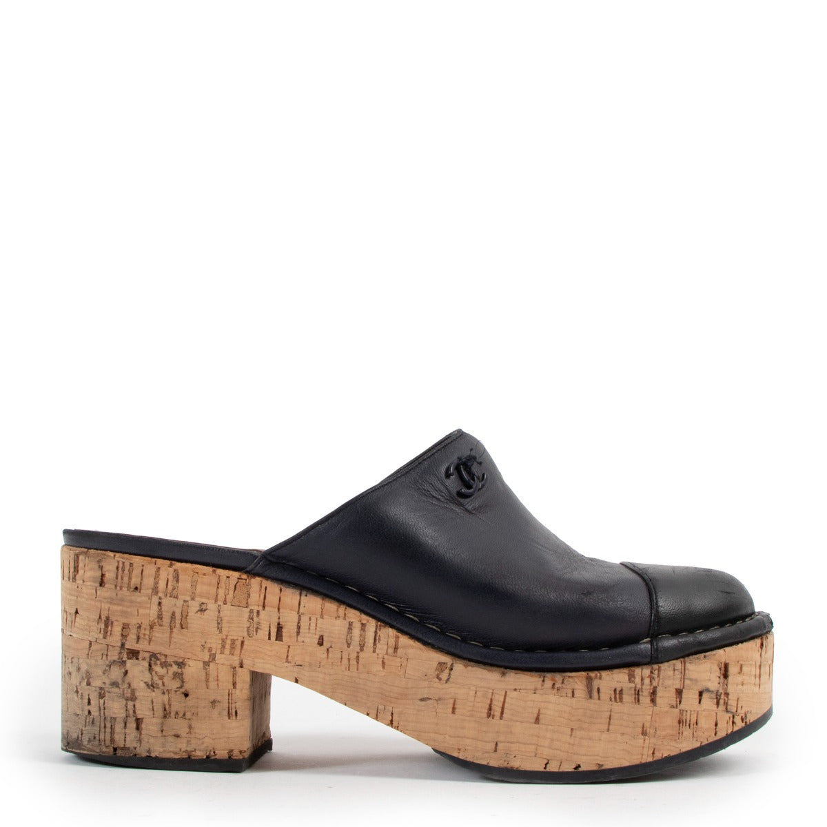 Chanel Spring 2016 Cap Toe CC Cork Platform Mules - Size 38