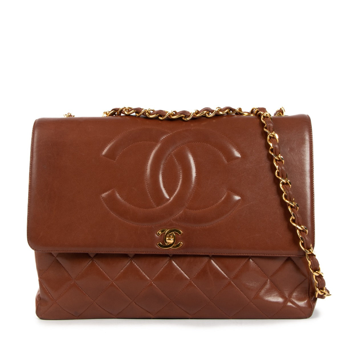 Chanel Vintage Brown Lambskin Maxi Classic Flap Bag