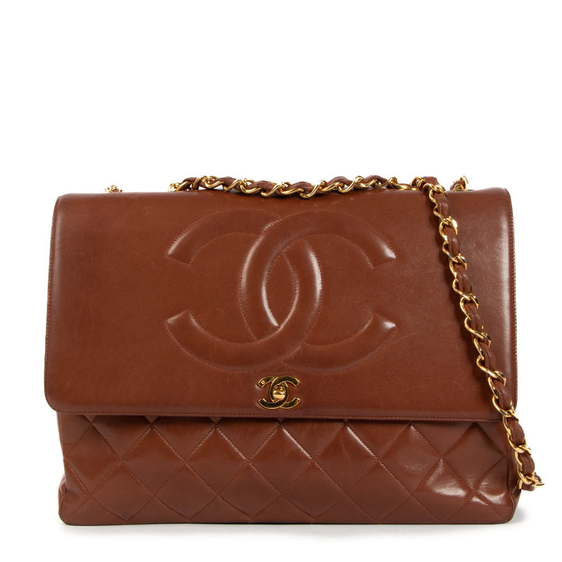Chanel Vintage Brown Lambskin Maxi Classic Flap Bag