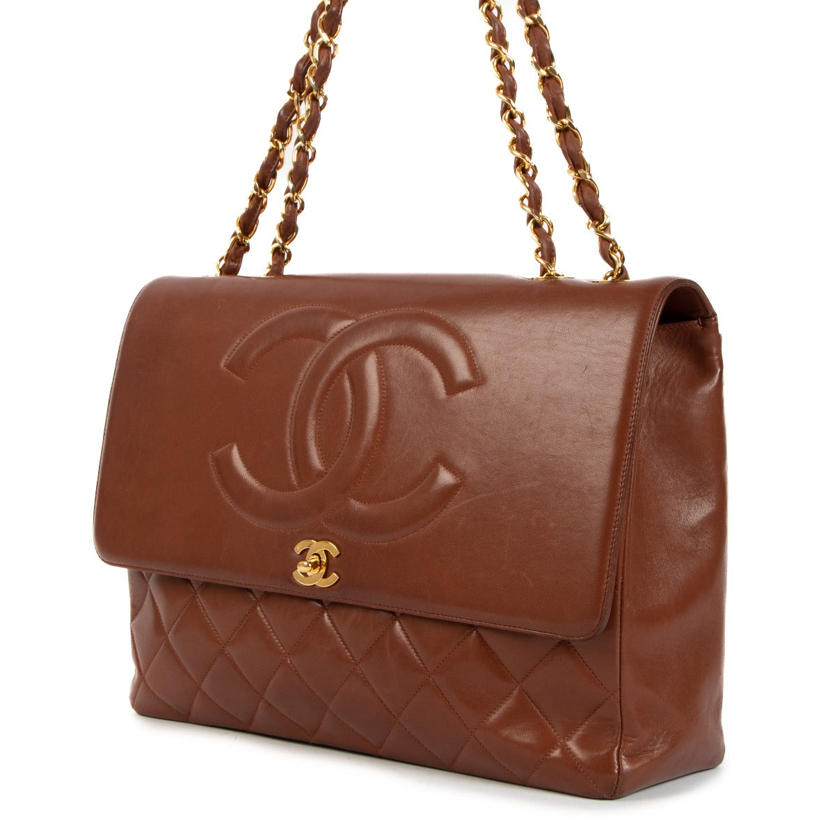 Chanel Vintage Brown Lambskin Maxi Classic Flap Bag