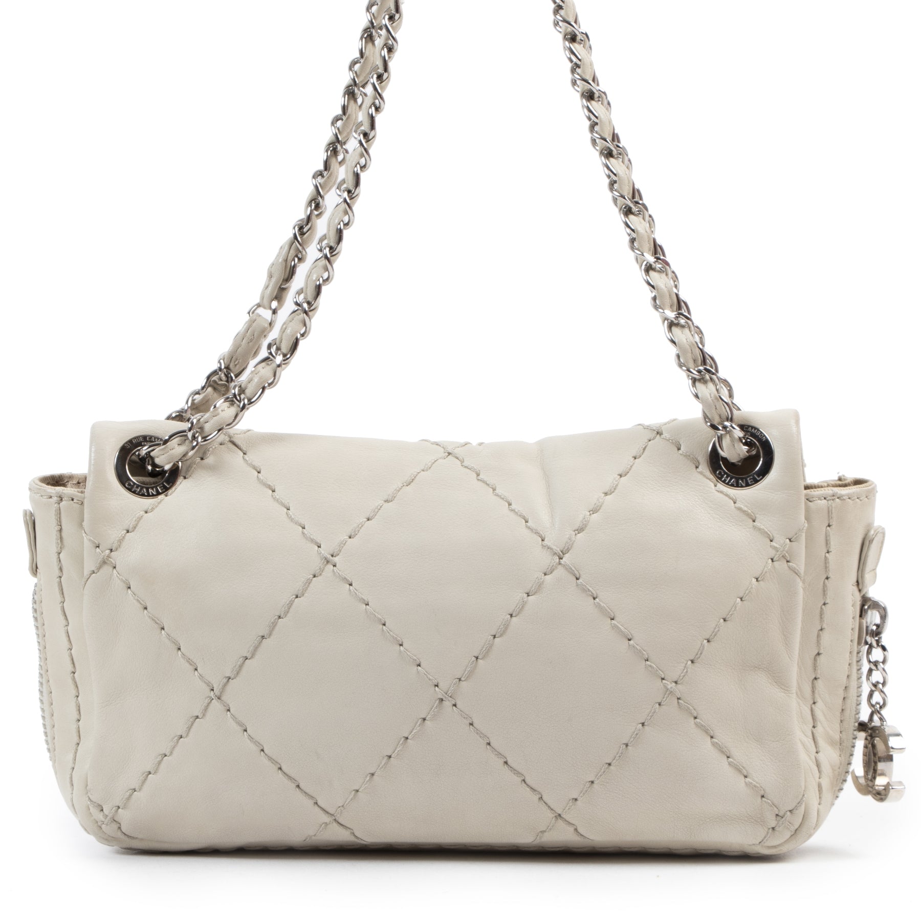 shop safe online Chanel Ivory Quilted Leather Flap Bag PHW
