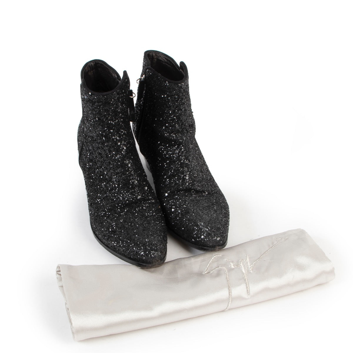 shop safe online Giuseppe Zanotti Black Glitter Mid Heel Ankle Boots - Size 37