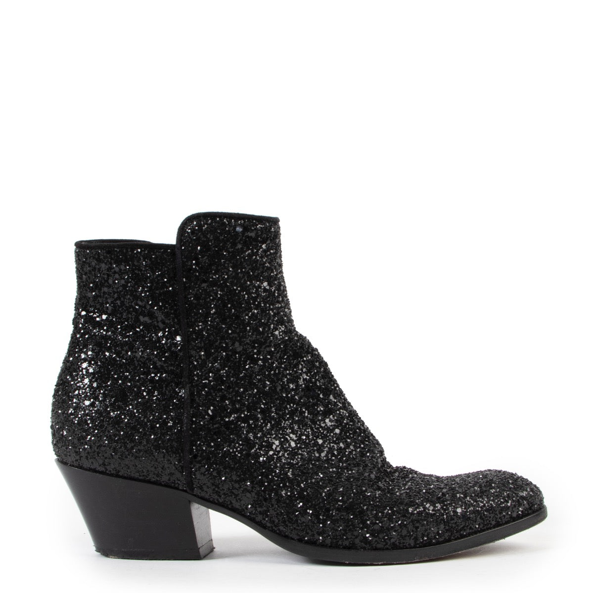 Giuseppe Zanotti Black Glitter Mid Heel Ankle Boots - Size 37