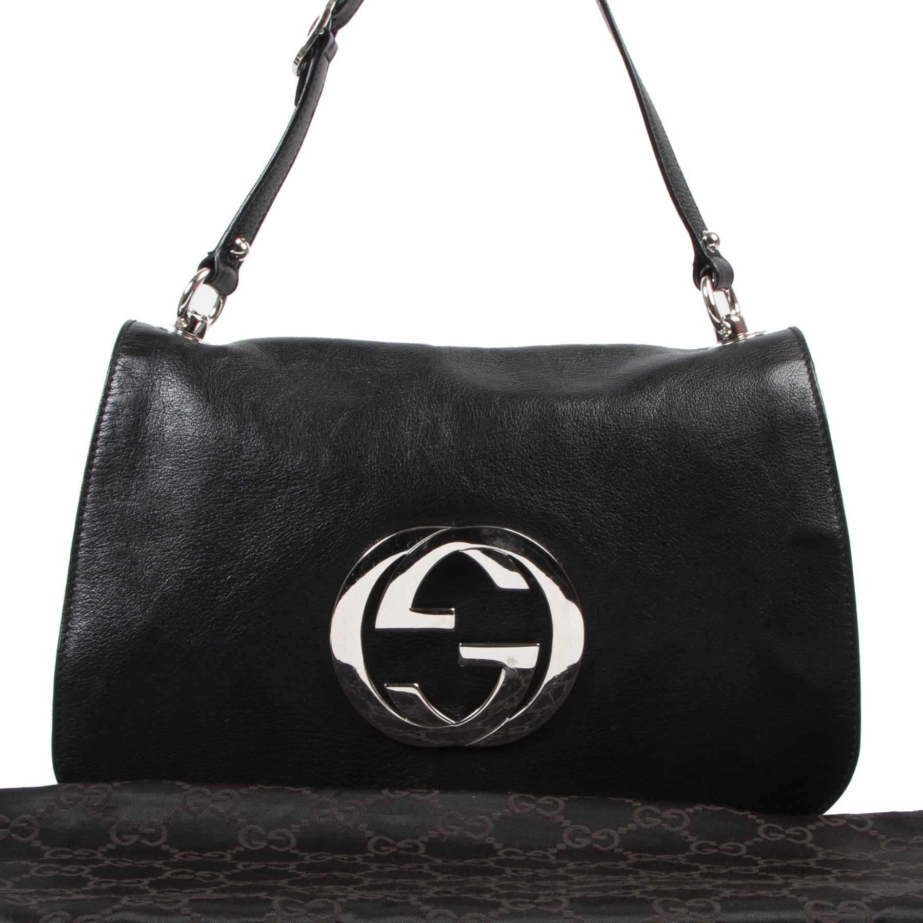 Authentic secondhand Gucci Black Leather GG Flap Shoulder Bag designer bags fashion luxury vintage webshop safe secure online shopping
