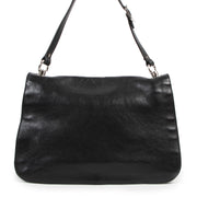 Authentieke Tweedehands Gucci Black Leather GG Flap Shoulder Bag juiste prijs veilig online shoppen luxe merken webshop winkelen Antwerpen België mode fashion