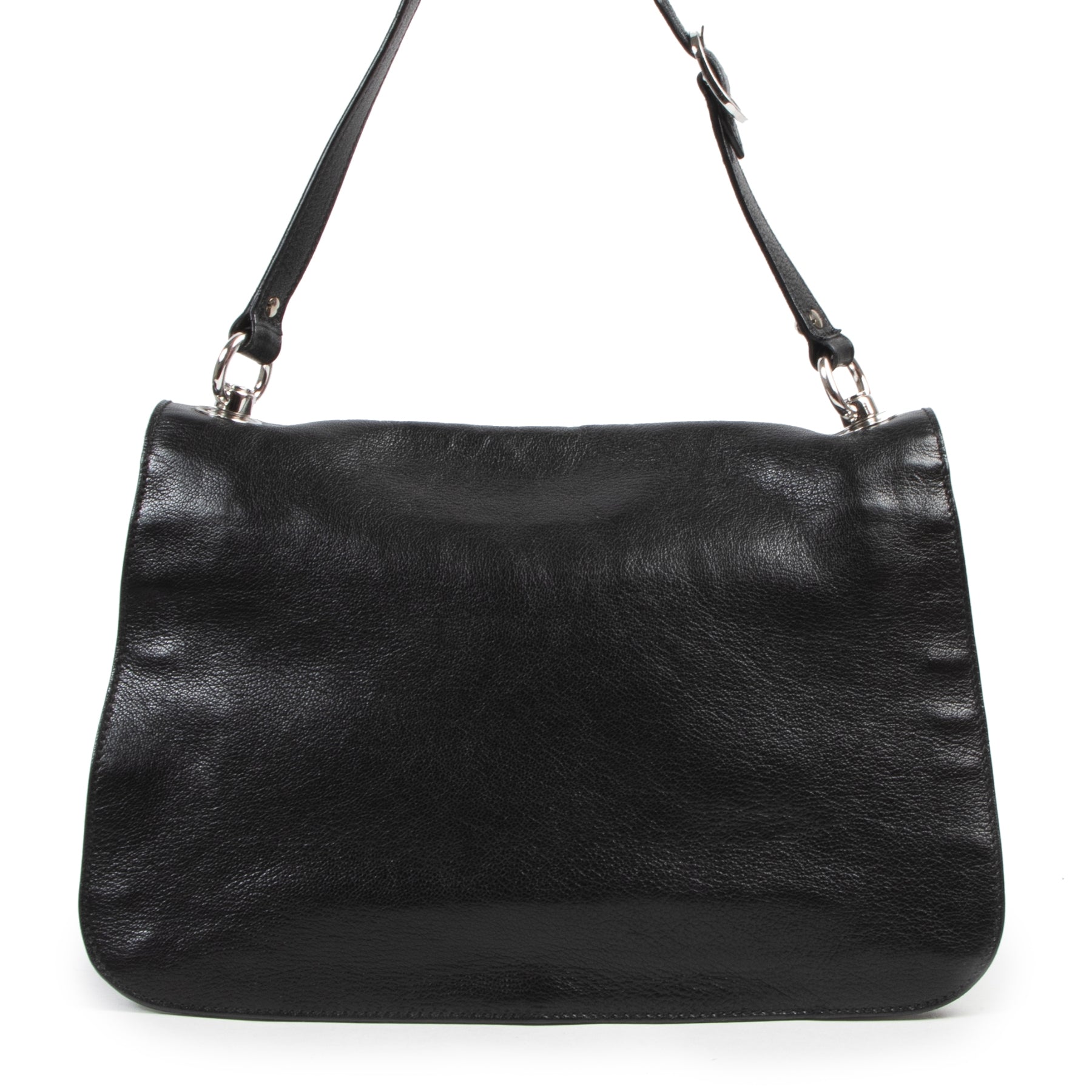 Authentieke Tweedehands Gucci Black Leather GG Flap Shoulder Bag juiste prijs veilig online shoppen luxe merken webshop winkelen Antwerpen België mode fashion