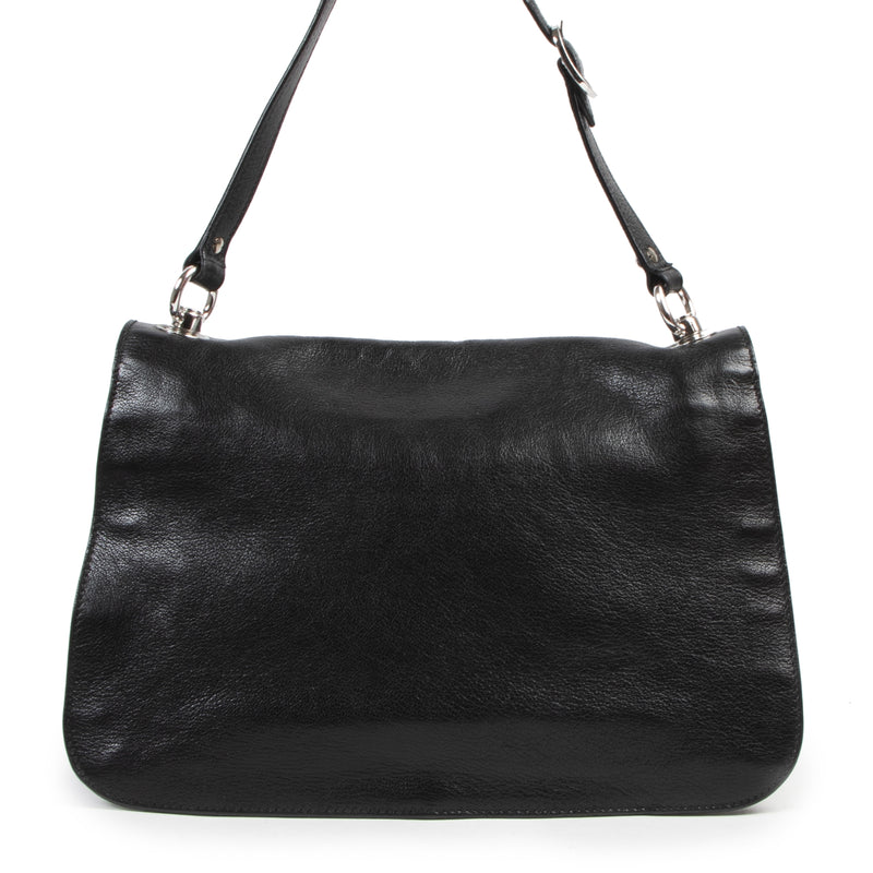 Authentieke Tweedehands Gucci Black Leather GG Flap Shoulder Bag juiste prijs veilig online shoppen luxe merken webshop winkelen Antwerpen België mode fashion