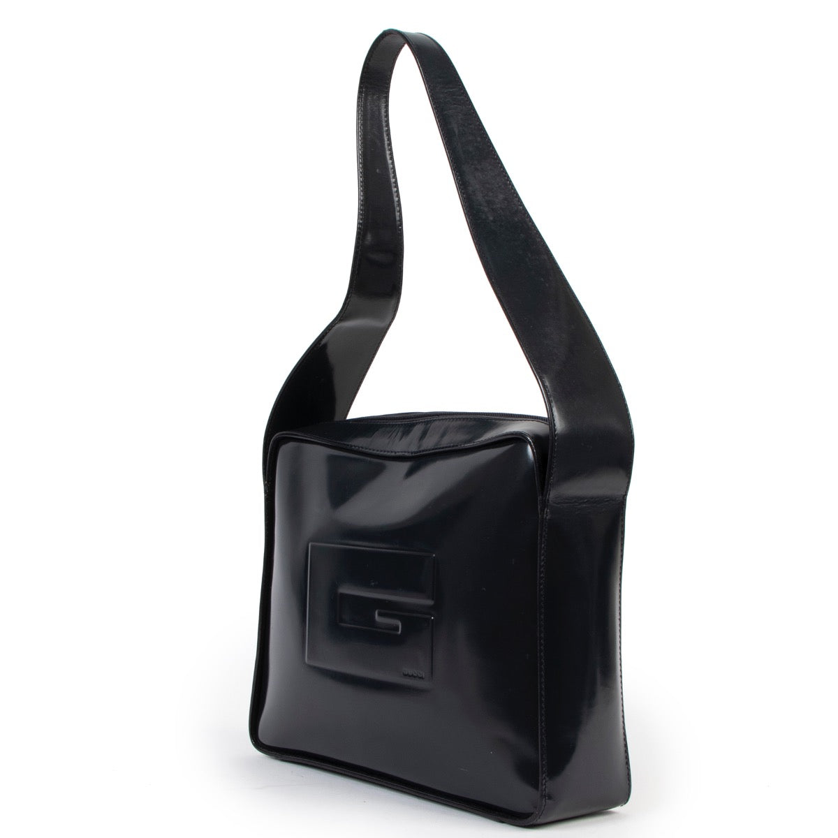 Authentic second hand Gucci 0013032 Vintage Petrol Polished Leather Shoulder Bag at Labellov in Antwerp, in very good condition.