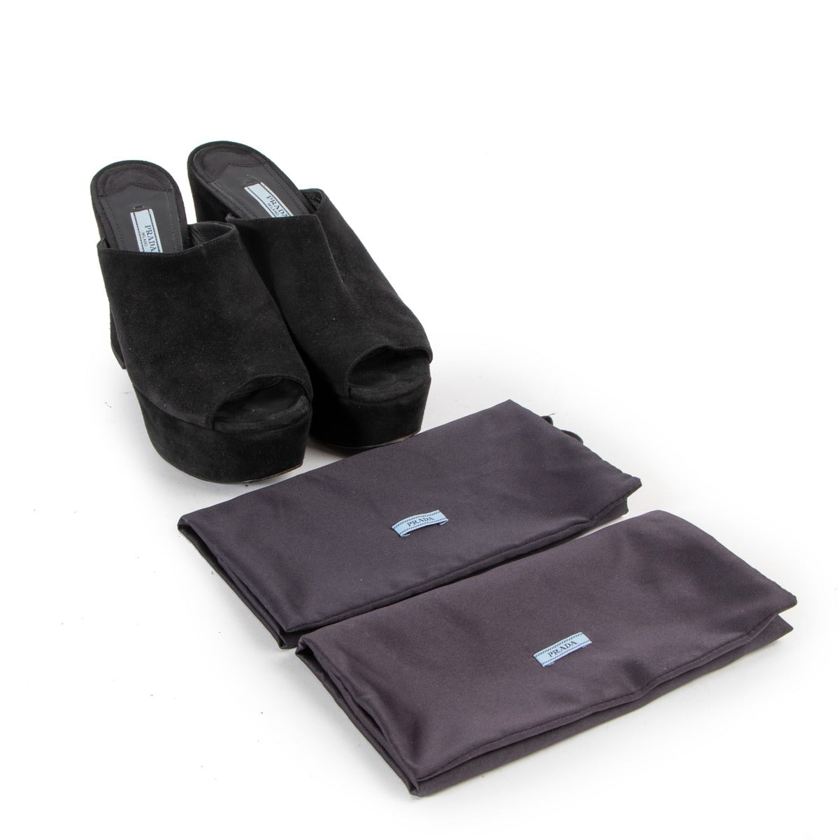 Prada Black Suede Platform Mules