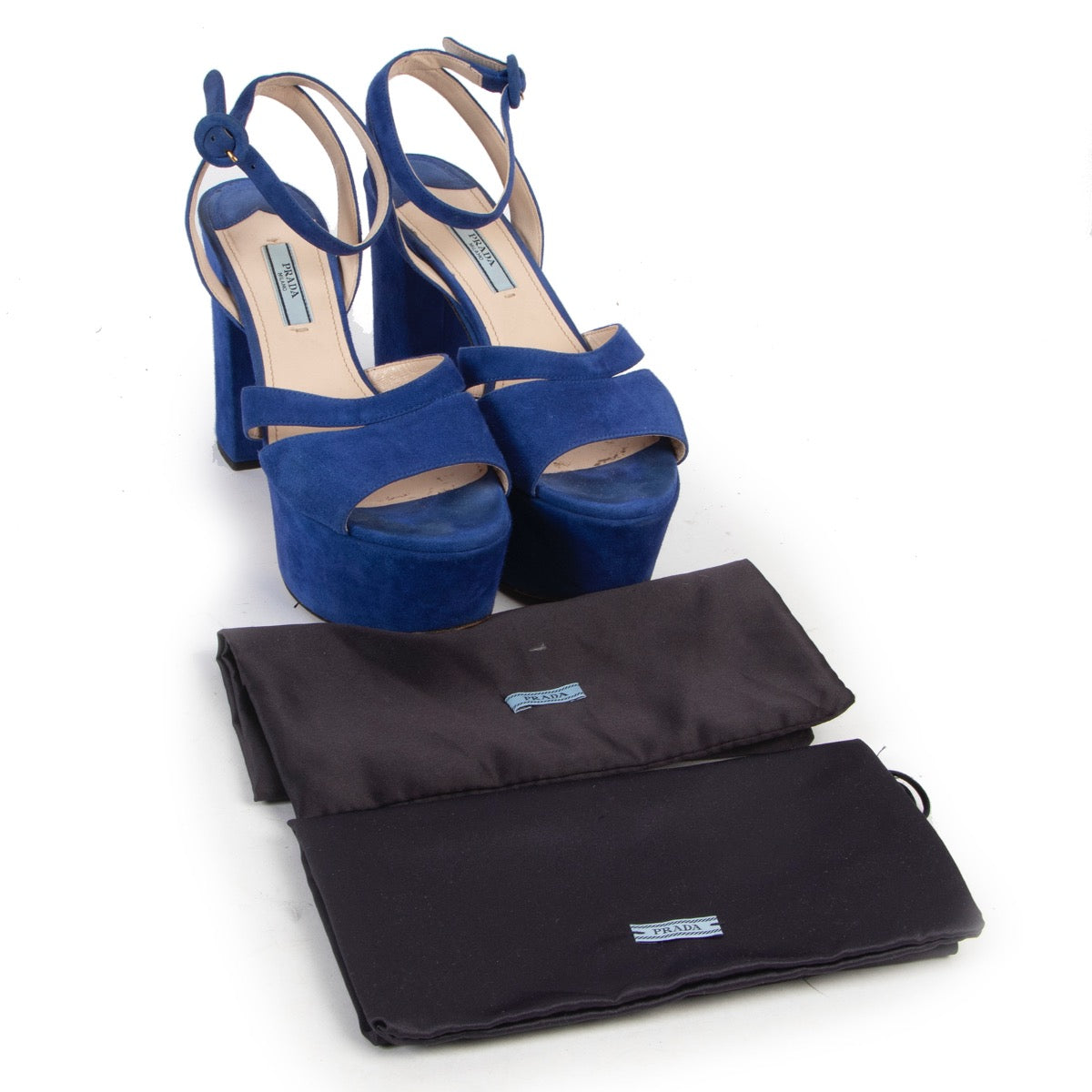 Shop safe online at Labellov in Antwerp these 100% authentic Prada Blue Suede Platform Sandals - size 37.5